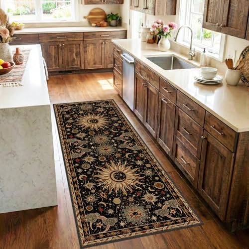 Vacuum-Friendly, 2x6 Washable Area Rug, Black Gold Beige Red - Image 2