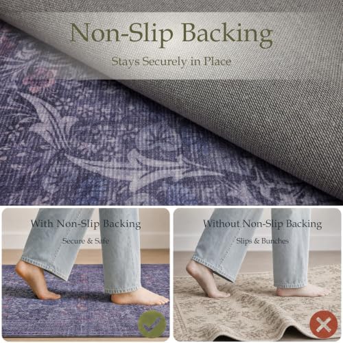 JOLLYVOGUE Entryway Rug, 2x3 Washable Vintage Floral Rug, Twilight Purple - Image 4