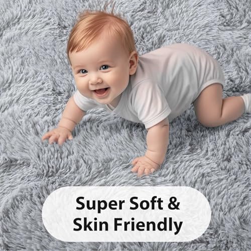 FinRèc Home 6x9 Non-Slip Fluffy Area Rugs for Living Room (Grey) - Image 4
