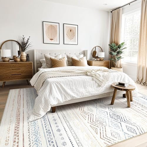 Tortania Area Rug Living Room Rugs- 8x10 Washable Large Soft Neutral Boho Moroccan Bohemian Farmhouse Rug Indoor Floor Carpet for Bedroom Under Dining Table Home Office Decor - Multicolor - Image 3