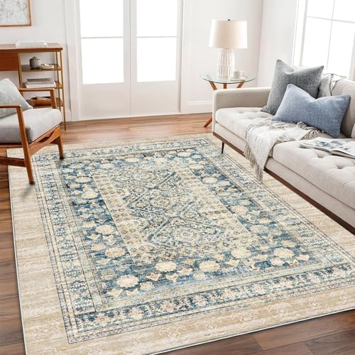CHAMPLANT Area Rug 5'x7' Washable Rug Vintage Traditional Floor Cover Thin Retro Kitchen Indoor Distressed Non Slip Carpet for Living Room Bedroom Dining Room by CHAMPLANT