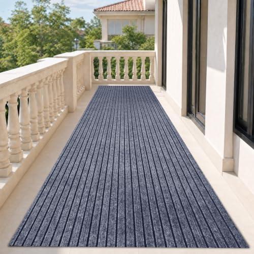 DAKKIONY Striped Runner Rug, Non-Slip Rubber Backing, Gray, 3 x 15 Ft by Unknown