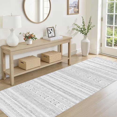 cotiled Hallway 2.6x8 Runner Rugs Washable Boho Rug Dark Grey - Image 2