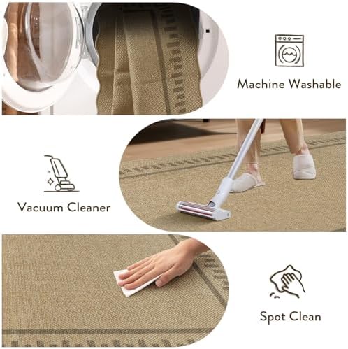 LIVEBOX Scalloped Washable 3x5 Outdoor Rug, Easy Jute Tan Rugs for Entryway Bedroom, Indoor Outdoor Non Slip Farmhouse Rugs for Patio Living Room, Geometric Carpet Front Door Mat for Porch Kitchen - Image 6