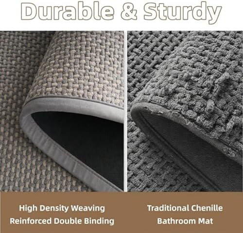 PADOOR-Bath Mat-Super Absorbent Chenille Bathroom Mats-Rubber Backed Bath Mats for Bathroom Non Slip, Easy Clean Bathroom Rugs Front of Bathtub,Shower Room,Sink-24×36, Grey&Beige - Image 6