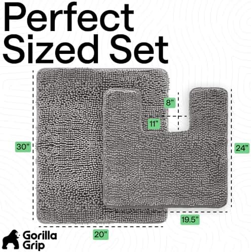 GORILLA GRIP Bathroom Area Rug Sets 2 Piece, Soft Chenille, 30x20 Gray - Image 2