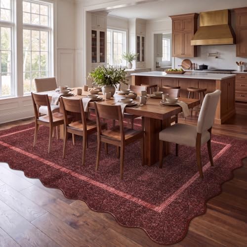GarveeHome Scalloped Washable 5x7 Area Rugs for Living Room Burgundy - Image 2