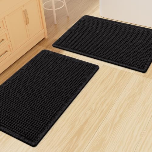 Smiry Waffle Bathroom Rugs Sets 2 Piece (30x20+30x20, Black) by Smiry