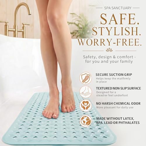 Yimobra Bathtub Mat Non Slip, Super Strong Suction Cups, 28"X16" Long Shower Mat with Drain Holes, Machine Washable Fast Draining Bath Mats, Bathroom Essentials,Mint Green - Image 4
