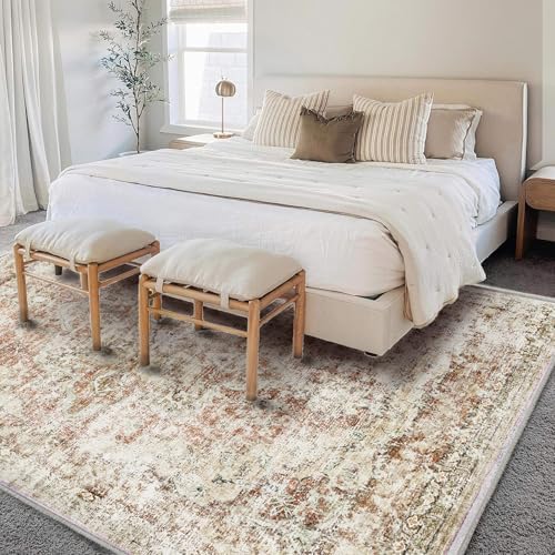 CHAMPLANT Area Rug 6'x9' Washable Vintage Traditional Floor Cover Thin Retro Kitchen Indoor Distressed Non Slip Carpet for Living Room Bedroom Dining Room - Image 2