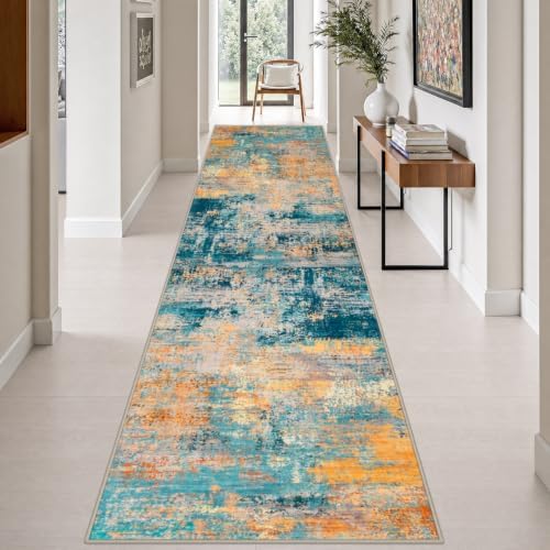 3x14 Washable Runner Rug：Modern Abstract Soft Carpet Rosy Haze by FXRHLP