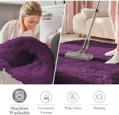 OLANLY Dark Purple Round Rugs for Bedroom - Machine Washable, 6 ft Circle Area Rugs for Living Room, Soft and Fluffy Shaggy Carpet for Teen Girl and Boys, Nursery Rooms, Dorms, Home Decor Aesthetic - Image 3
