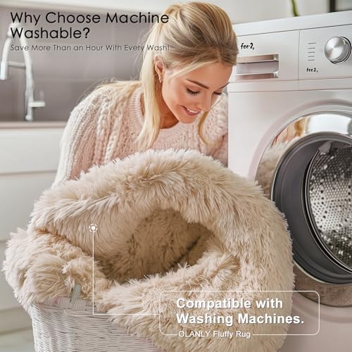 OLANLY 10x12 Machine Washable Large Area Rugs for Living Room, Bedroom, Soft Fluffy Shaggy Bedside Rug, Indoor Floor Carpet for Kids Girls and Boys, Dorms, Nursery, Home Decor Aesthetic, Beige - Image 2