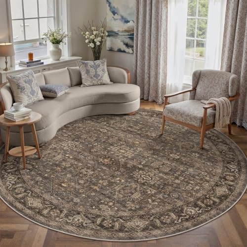 8x8 Dark Brown Vintage Round Rug - Image 3