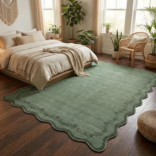 GarveeHome Scalloped Area Rugs 8x10 Large Green Washable Living Room Rug - Image 2