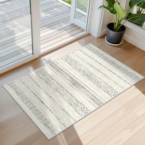 Miukiki 2x3 Entryway Rug Washable Non Slip Moroccan Area Rugs Grey by Miukiki