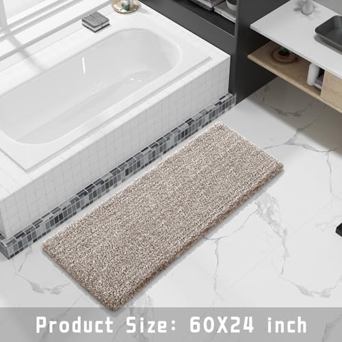 Yimobra Bathroom Runner Rug Non Slip Washable 60x24, Bath Mat, Brown&White - Image 6