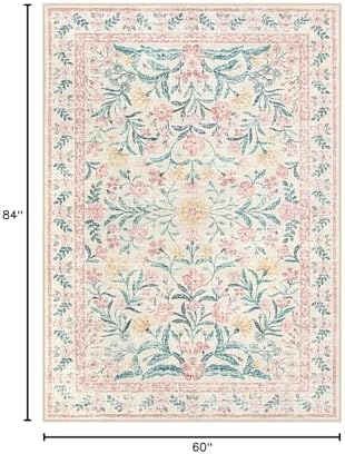 Wonnitar Pink Rugs for Nursery, 5x7 Washable Rug for Bedroom Girls, Boho Soft Floral Carpet Non Slip, Indoor Ultra-Thin Floor Carpet for Baby Kids Room Living Room Dorm Decor - Image 2