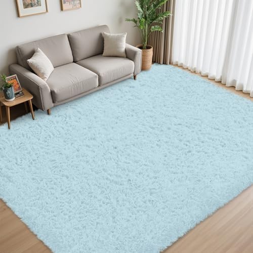 8x10 Area Rug for Living Room,Light Blue Fluffy Shag Non-Slip Bedroom Rugs - Image 3