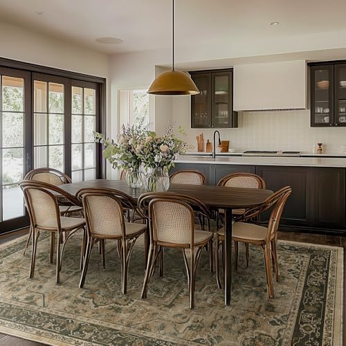 Retro 7x9 Area Rug for Living Room, Distressed Medallion Dining Room Rug Under Table, Washable Non Slip Thin Carpet Rugs for Bedroom Under Bed Home Office, Multi Brown/Olive - Image 4
