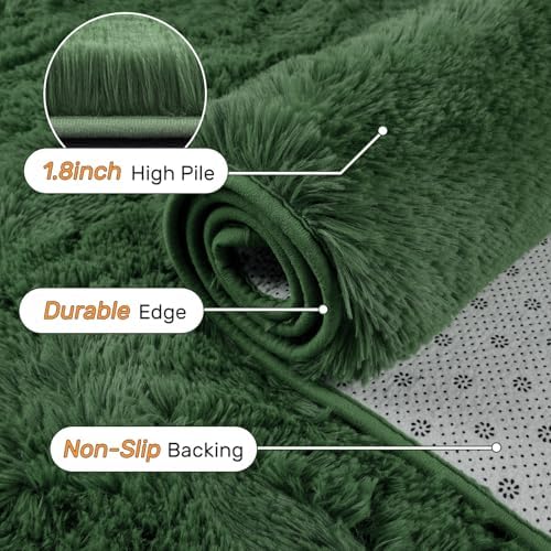 Green Area Rugs for Bedroom Fluffy 4x6 Shag Rug,Plush Living Room Grass Carpet for Kids Teens Indoor Classroom Home Decor Aesthetic - Image 5