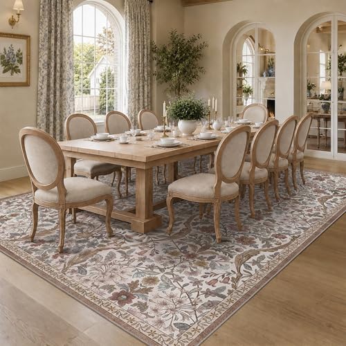 8x10 Large Floral Area Rug Soft Living Room Rug Khaki Carpet - Image 3