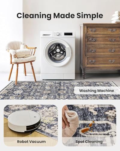 Amada 2x5 Washable Runner Rug for Kitchen, Blue/Brown, Vintage Pattern - Image 5