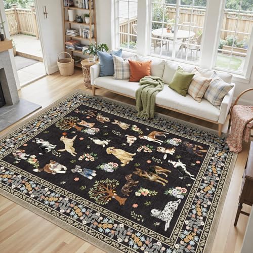 Black Floral Area Rug 8x10 for Living Room Bedroom - Image 2