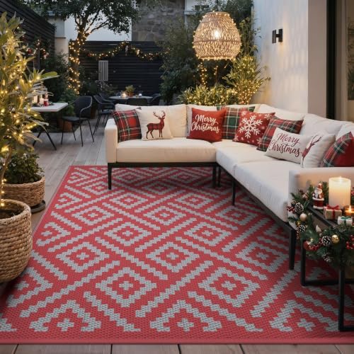 GENIMO Outdoor Rug, Waterproof Plastic Rugs for Patio, 6'x9' Red Grey - Image 6