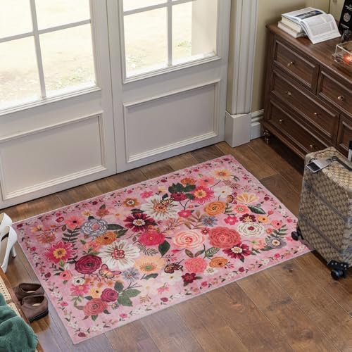 Pink Washable 2x3 Entry Rug, Small Rugs for Kitchen Bathroom Door Mat - Image 4