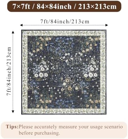 7x7 Vintage Floral Dining Room Rug - 7ft Square Low Pile Non Slip Machine Washable Area Rug, Indoor Carpet for Under Table/Bed Living Room Bedroom Office Nursery Entryway Playroom (7ft Square, Green) - Image 2
