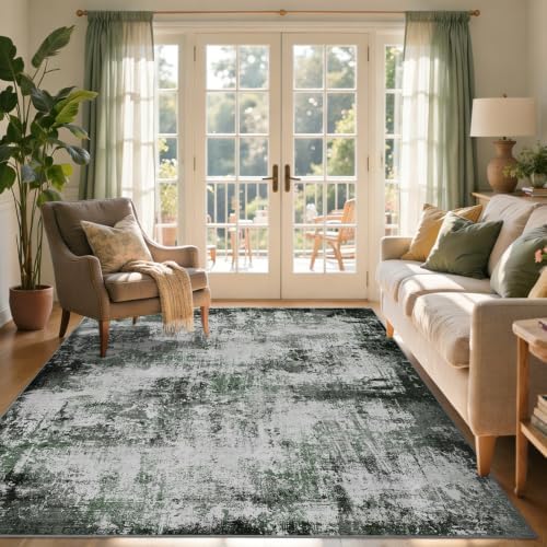 5x7 Ft Abstract Washable Area Rugs for Living Room Green - Image 3