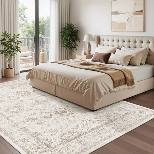 Madane 5x7 Area Rugs for Living Room,Washable Neutral Soft Rug Brown/Ivory - Image 2
