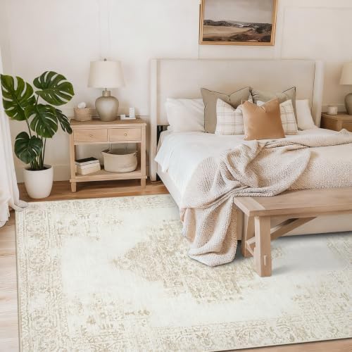 6x9 Area Rugs for Living Room: Washable Vintage Large Retro Rug Soft Non-Slip Indoor Low Pile Carpet for Bedroom Dining Room Nursery Office (Cream Beige, 6'x9') - Image 6