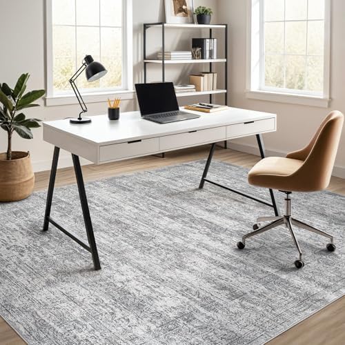 DMOYEST Area Rug Living Room Rugs - 6x9 Abstract Large Soft Indoor Washable Rug Neutral Modern Low Pile Carpet for Bedroom Dining Room Farmhouse Home Office - Vintage Grey - Image 5