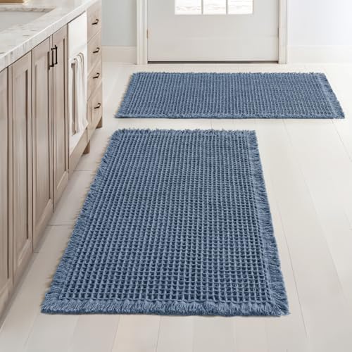 MIULEE Set of 2 Waffle Bathroom Rugs Boho Bath Mat Blue 24x36 Inch by MIULEE