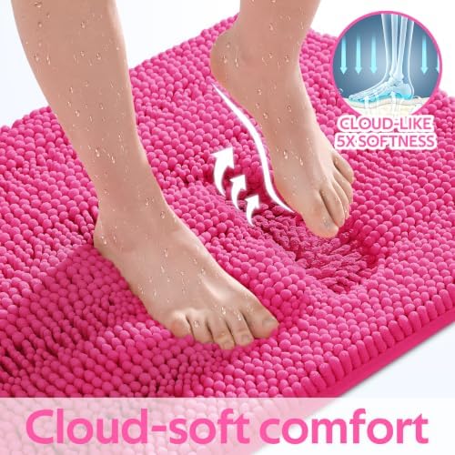 ACCUMTEK Christmas Striped Hot Pink Bathroom Rug Set 3 Pieces Ultra Soft, Non Slip Chenille Toilet Mat, Absorbent Plush Shaggy Bath Mats for Bathroom, Bedroom, Kitchen, Peach - Image 4