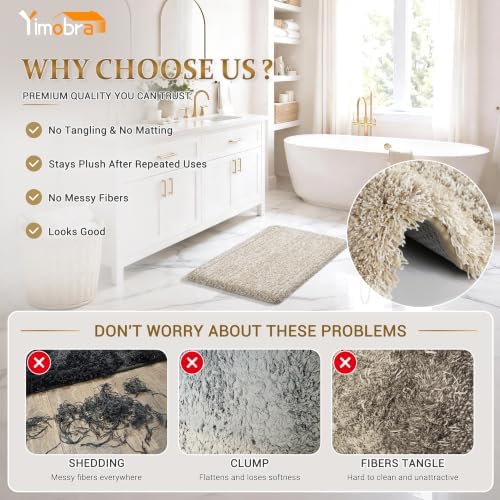 Yimobra Bathroom Rugs Non Slip Washable 36X24, Plush Bath Mat, Beige&White - Image 5