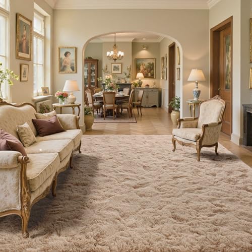 9x12 Area Rugs for Living Room Fluffy Neutral Beige,Modern Plush Non-Slip Soft Bedroom Shag Carpet for Book Room Office,Coffee Stain Resistant by Lo%CC%80utiRootHome
