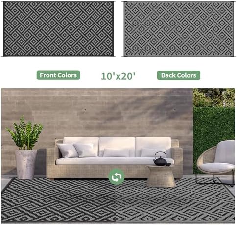 GENIMO Outdoor Rug, Waterproof Plastic Rugs 10'x20' for Camping Black Grey - Image 4