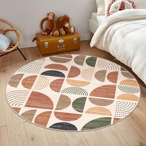 MUJOO Round Rugs 5ft,Circle Area Rug Washable Non Slip Modern Abstract Boho - Image 7