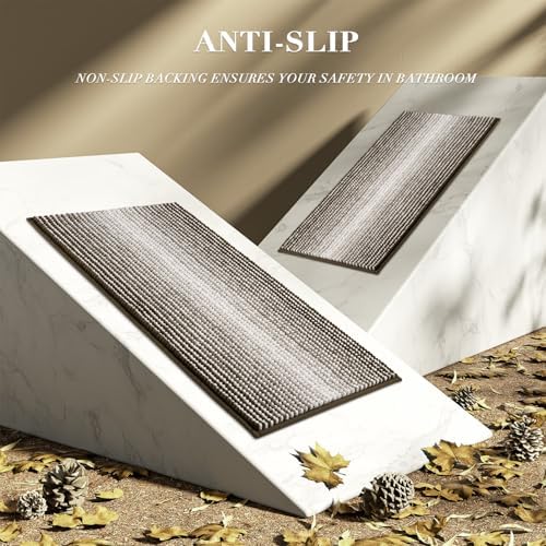BSICPRO Bathroom Rugs Sets 2 Piece, Non Slip Striped Bath Mats, Latte - Image 5