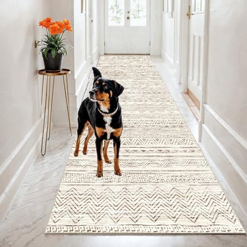 2x8 Runner Rug Washable Moroccan: Non Slip Kitchen Long Floor Mat Beige - Image 2