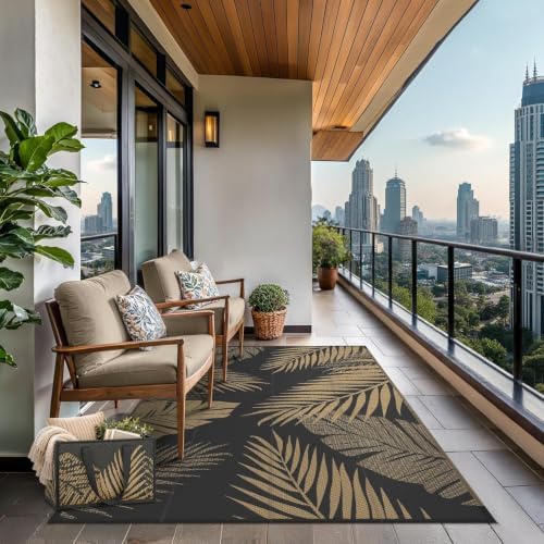 GENIMO Outdoor Rug 6' x 9' Waterproof for Patios Clearance, Reversible Plastic Straw Camping Carpet with Rectangle Storage Bag, Large Area Rugs and Mats for RVs,Garden, Beach, Black&Brown - Image 3
