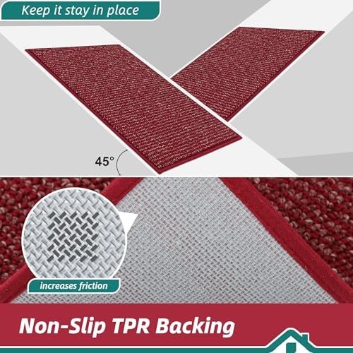BEQHAUSE Kitchen Rugs 32"x48", Non-Slip Kitchen Mats for Floor, Red - Image 4