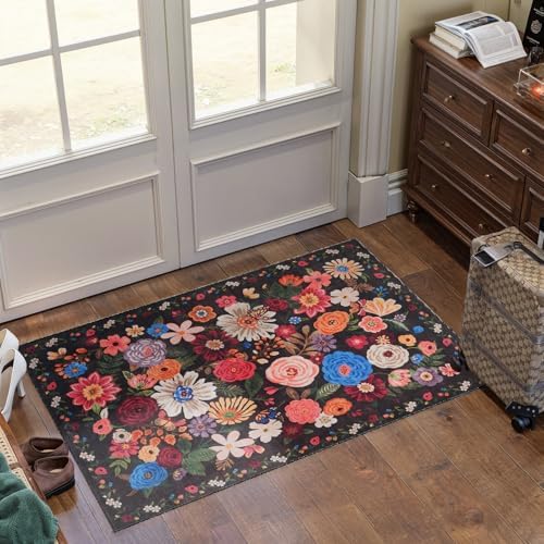 Black Washable 2x3 Entry Rug, Small Rugs for Kitchen Bathroom Door Mat - Image 5
