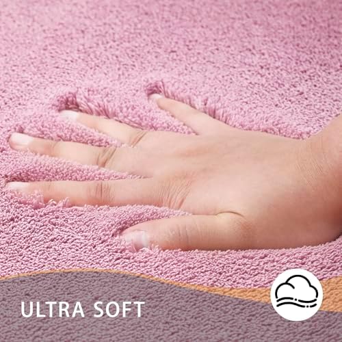 MINIDEAR Toilet Rugs 24x20 - U Shaped Pink Thick Memory Foam Contour Rugs,Ultra Soft & Plush Fluffy, Non-Slip, Quick Dry, Absorbent Washable Floor Microfiber Mat for Home Decor Accessories - Image 3
