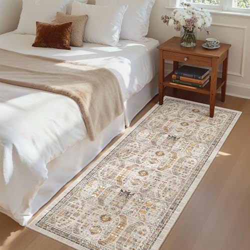 Madane Hallway Runner Rug 2x5 Washable Entry Rugs Non-Slip, Brown/Gold by Madane