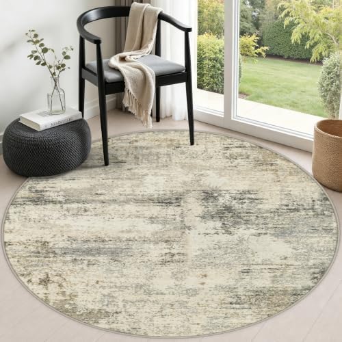 Round Area Rug Living Room: 5 ft Modern Washable Indoor Carpet by FXRHLP