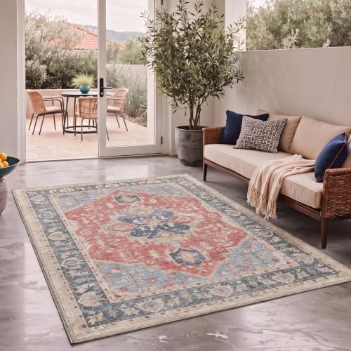 GENIMO 8x10 Outdoor Rug, Washable Quick Dry for Patio, Distressed Red - Image 3